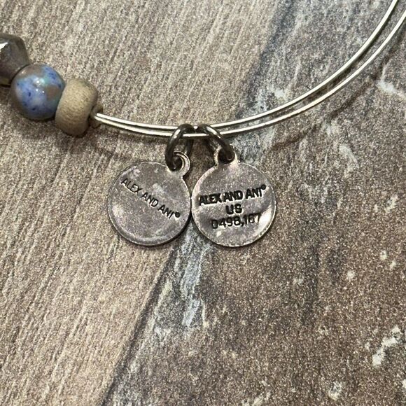 ALEX & ANI SILVER TONE BANGLE/BRACELET WITH TEAL BEADS - Picture 3 of 5